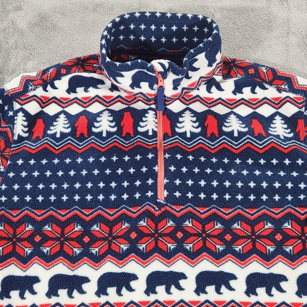 Chubbies‎ Fleece Pullover Mens Medium Blue Red Fair Isle Bear Tree Quarter Zip
